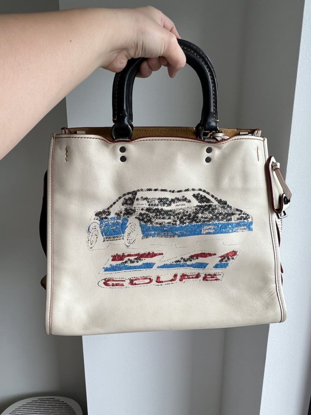 Coach 1941 Rogue 30 Car Sequin Coupe Chalk Cream White Purse 20315 Authentic